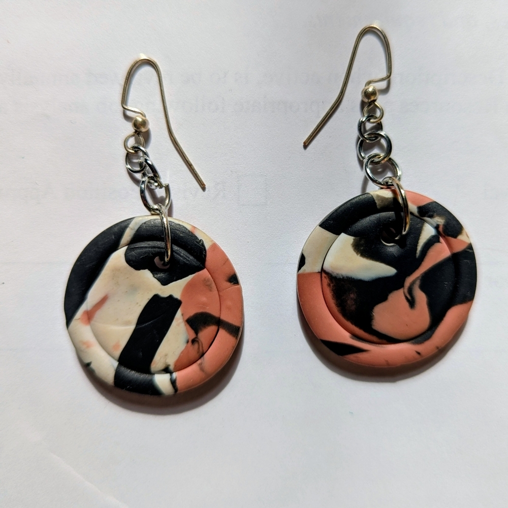Chic Black and Pink Marble Earrings